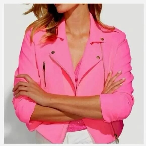 Generation Love Colleen Crepe Moto Jacket Blazer in Ultra Pink Size L New - Picture 1 of 6